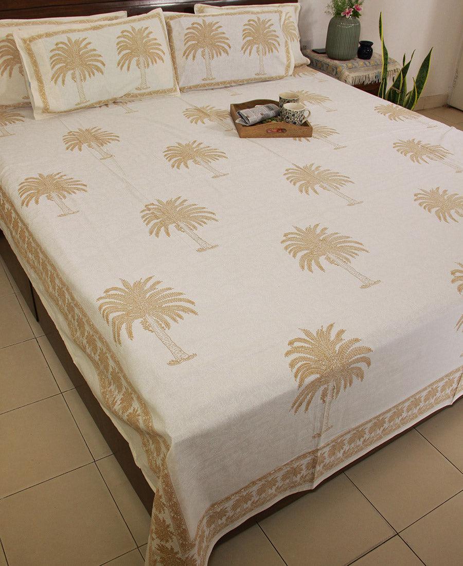 Sandy Yellow Palm Bedsheet with 2 Pillow Cover Set - 220TC - Moriyo Decor