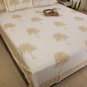 Sandy Yellow Palm Bedsheet with 2 Pillow Cover Set - 220TC - Moriyo Decor