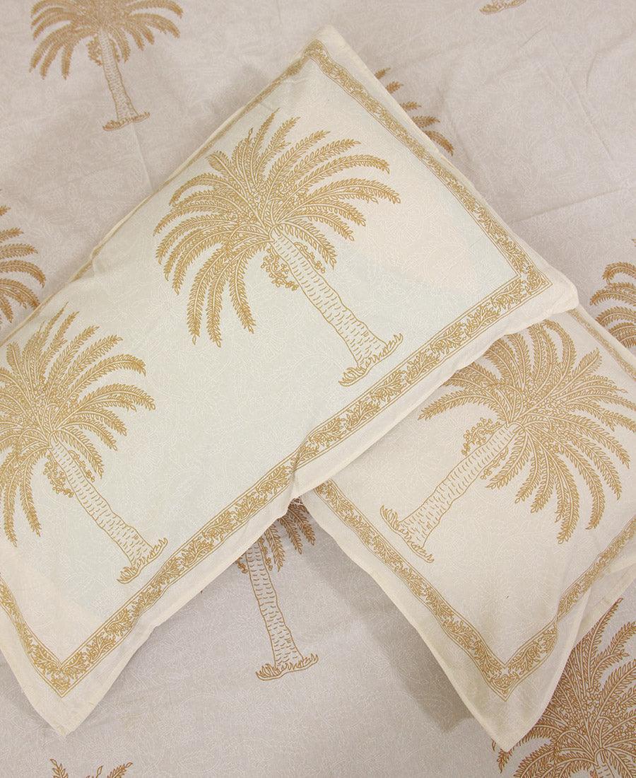 Sandy Yellow Palm Bedsheet with 2 Pillow Cover Set - 220TC - Moriyo Decor