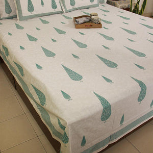 Jungle Green Gulbahaar Bedsheet with 2 Pillow Cover Set - 220TC - Moriyo Decor