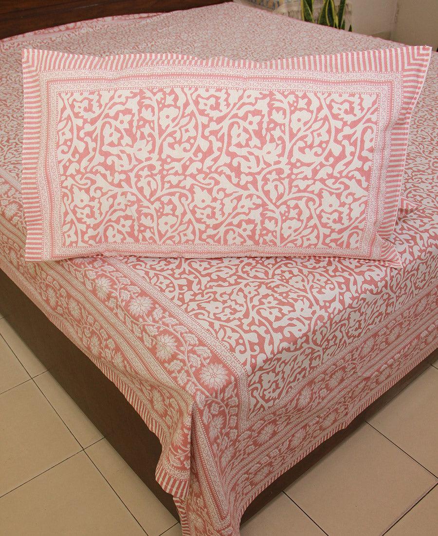 Pink Jaali Bedsheet with 2 Pillow Cover Set - 220TC - Moriyo Decor