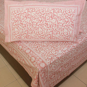 Pink Jaali Bedsheet with 2 Pillow Cover Set - 220TC - Moriyo Decor