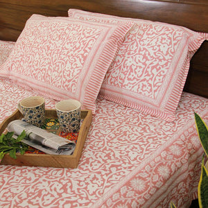 Pink Jaali Bedsheet with 2 Pillow Cover Set - 220TC - Moriyo Decor