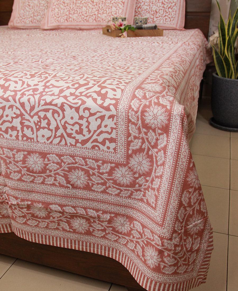 Pink Jaali Bedsheet with 2 Pillow Cover Set - 220TC - Moriyo Decor