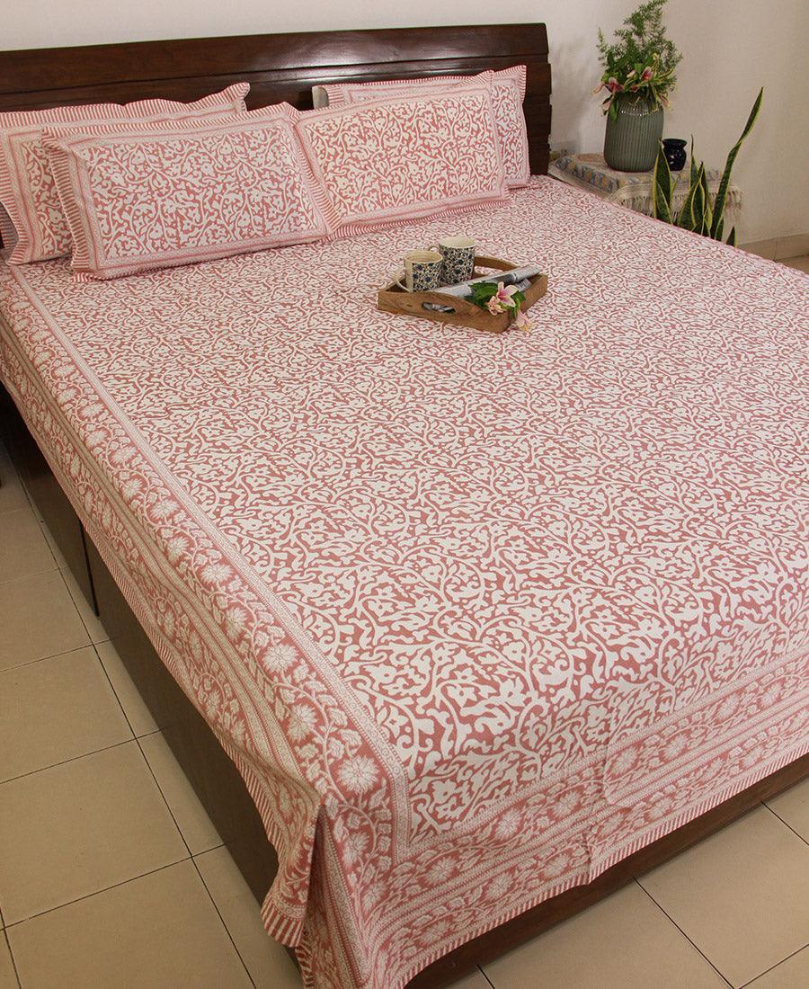 Pink Jaali Bedsheet with 2 Pillow Cover Set - 220TC - Moriyo Decor