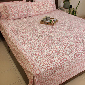 Pink Jaali Bedsheet with 2 Pillow Cover Set - 220TC - Moriyo Decor