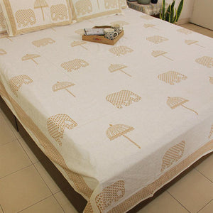 Sandy Yellow Haathi with Umbrella Bedsheet with 2 Pillow Cover Set - 220TC - Moriyo Decor