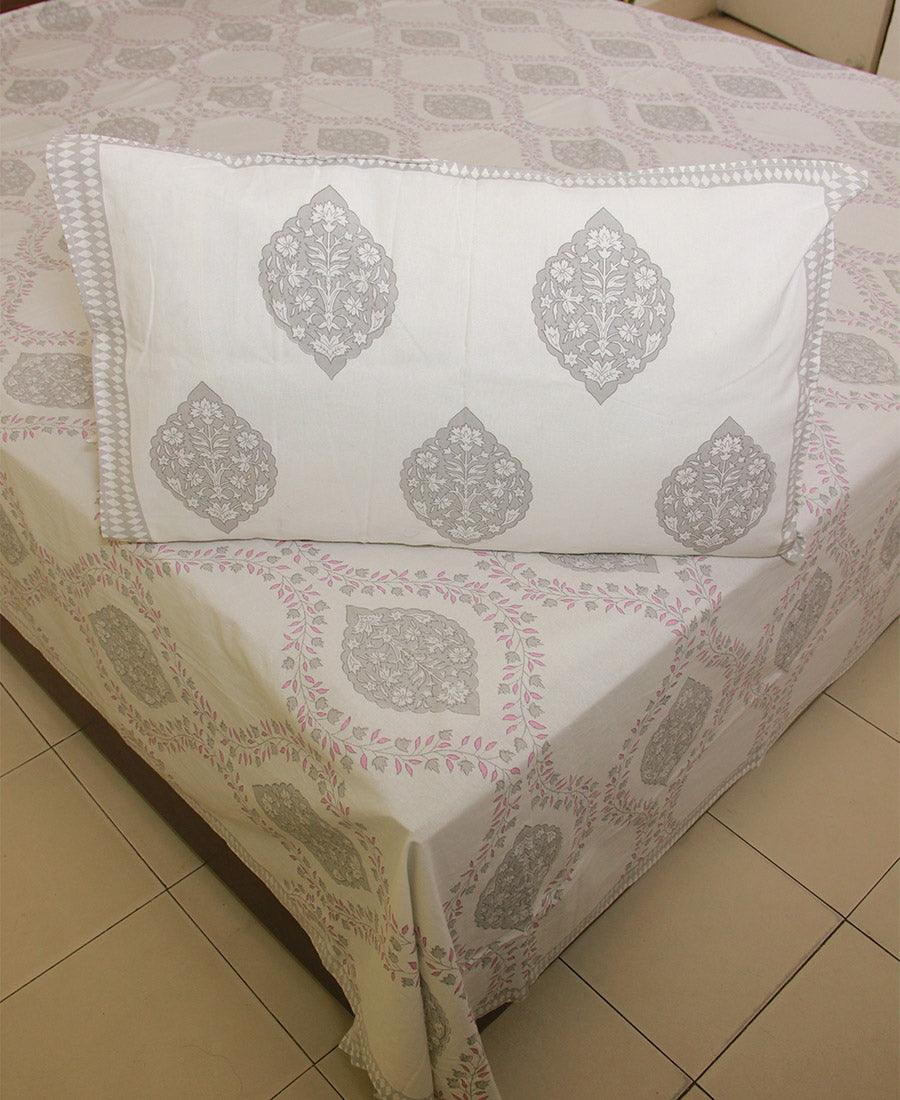 Gray Kusum Bedsheet with 2 Pillow Cover Set - 220TC - Moriyo Decor