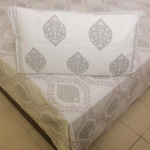 Gray Kusum Bedsheet with 2 Pillow Cover Set - 220TC - Moriyo Decor