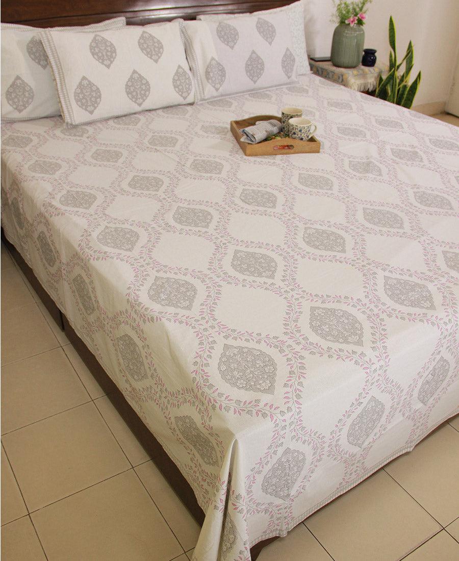 Gray Kusum Bedsheet with 2 Pillow Cover Set - 220TC - Moriyo Decor