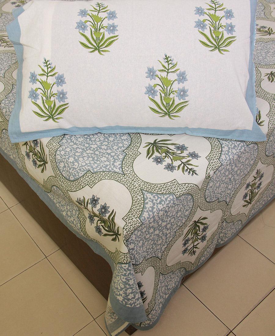 Blue Orchid Bedsheet with 2 Pillow Cover Set - 220TC - Moriyo Decor