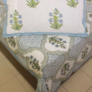 Blue Orchid Bedsheet with 2 Pillow Cover Set - 220TC - Moriyo Decor