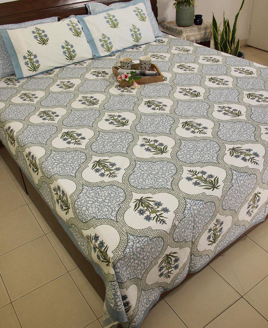 Blue Orchid Bedsheet with 2 Pillow Cover Set - 220TC - Moriyo Decor