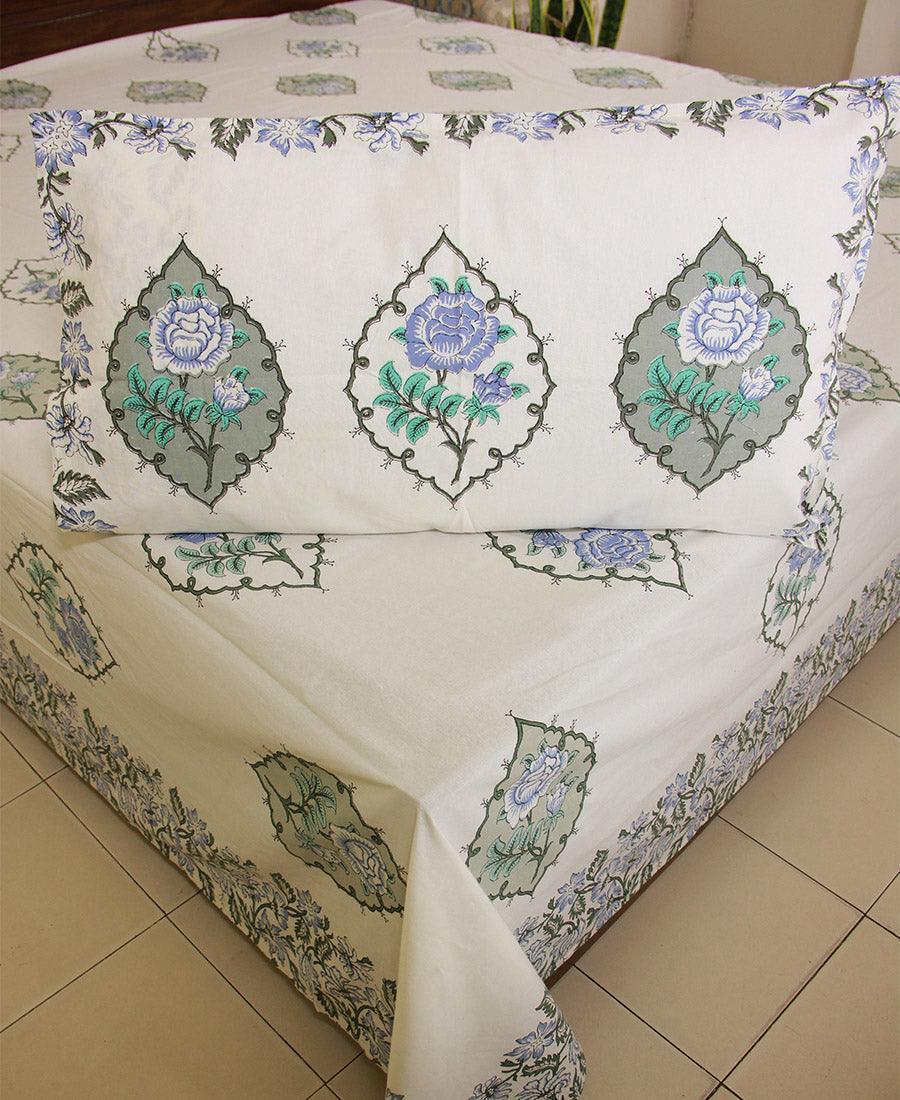 Royal Blue Rose Bedsheet with 2 Pillow Cover Set - 220TC - Moriyo Decor