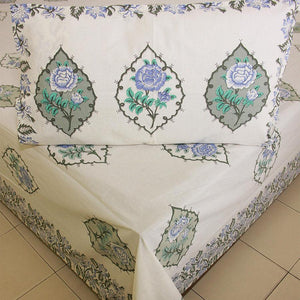 Royal Blue Rose Bedsheet with 2 Pillow Cover Set - 220TC - Moriyo Decor