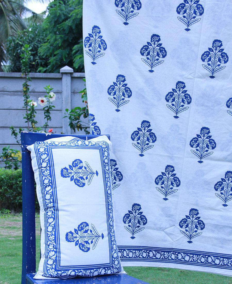 Royal Blue Marigold Bedsheet with 2 Pillow Cover Set -220TC - Moriyo Decor