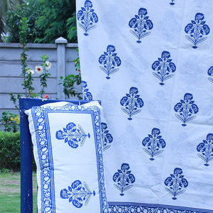 Royal Blue Marigold Bedsheet with 2 Pillow Cover Set -220TC - Moriyo Decor