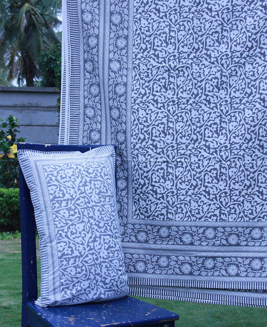 Gray Jaali Bedsheet with 2 Pillow Cover Set - 220TC - Moriyo Decor