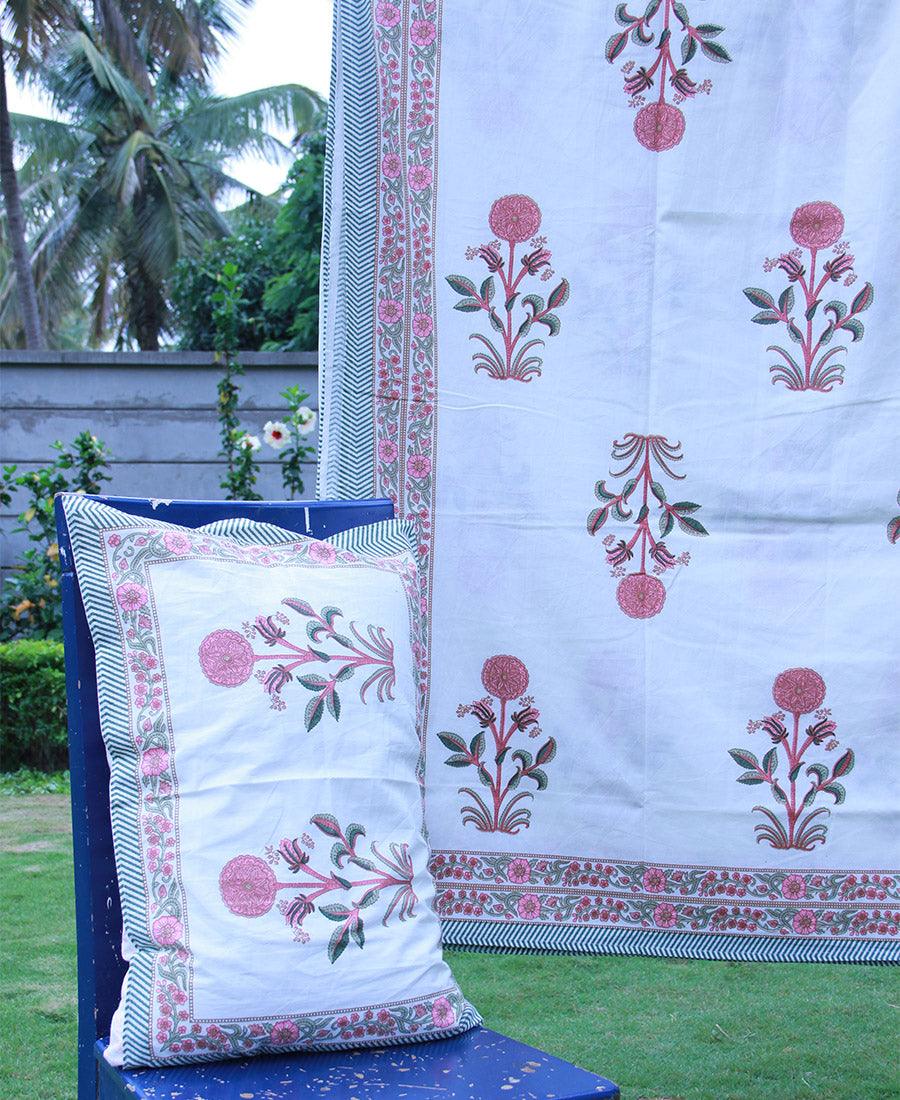 Pink Suryamukhi Bedsheet with 2 Pillow Cover Set - 220TC - Moriyo Decor