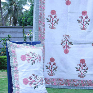 Pink Suryamukhi Bedsheet with 2 Pillow Cover Set - 220TC - Moriyo Decor