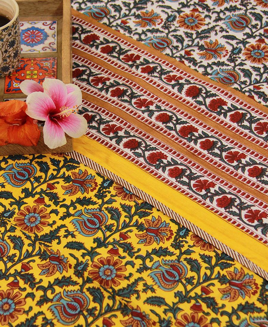 Mughal Baagicha Yellow & White Dohar - Moriyo Decor