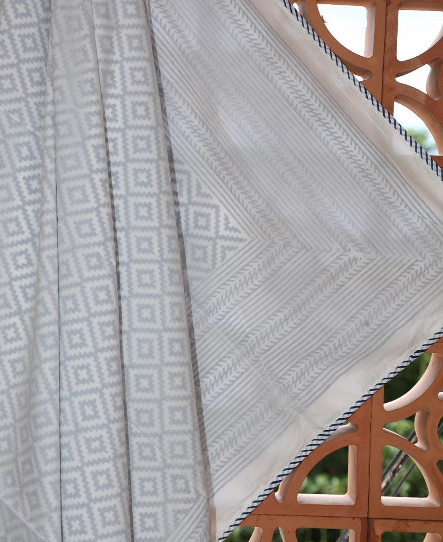 Blue Geometrical Muslin Dohar - Moriyo Decor