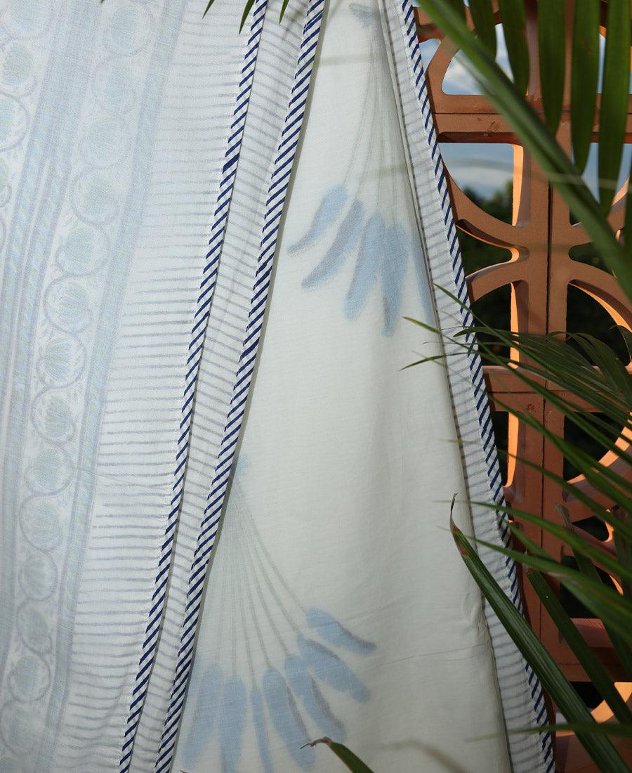 Blue Palm Muslin Dohar - Moriyo Decor