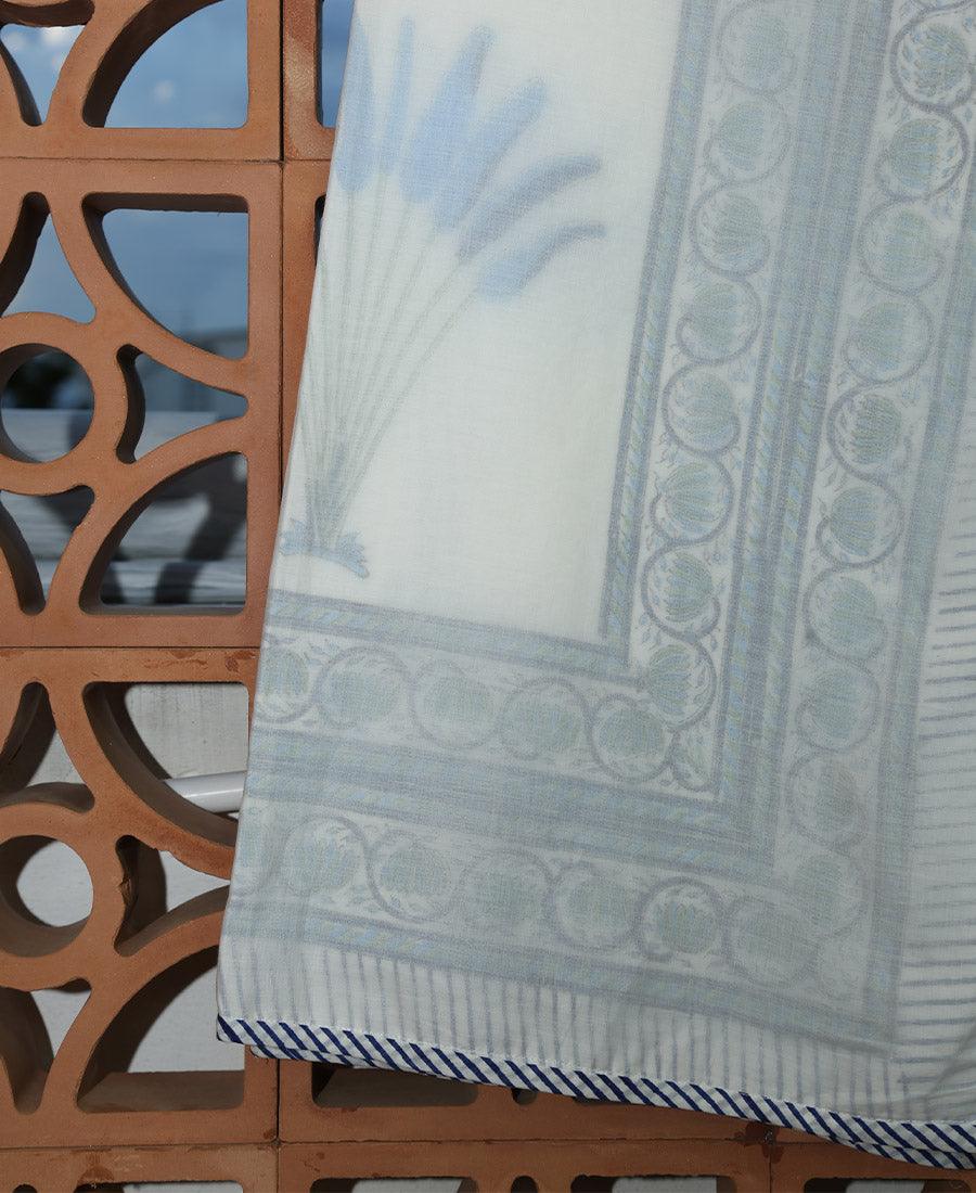 Blue Palm Muslin Dohar - Moriyo Decor