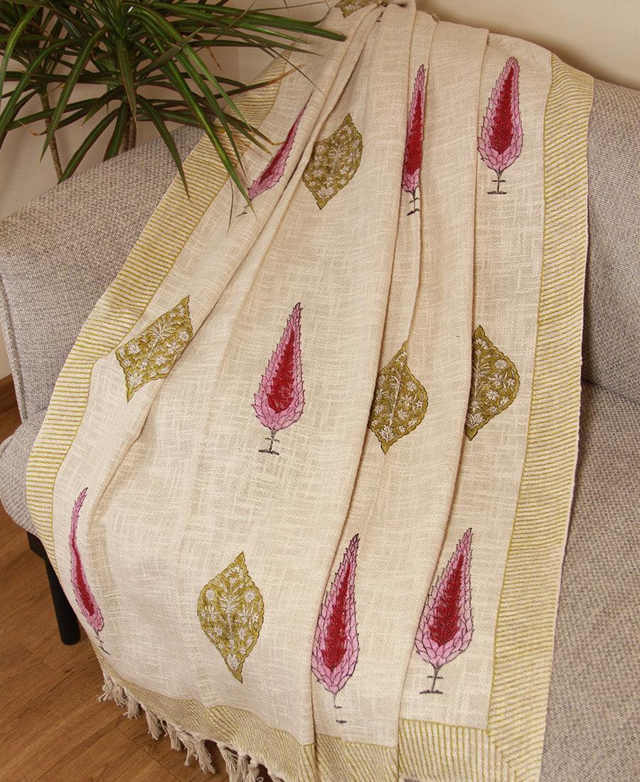 Mehndi Green & Pink Kusum Sofa Throw - Moriyo Decor