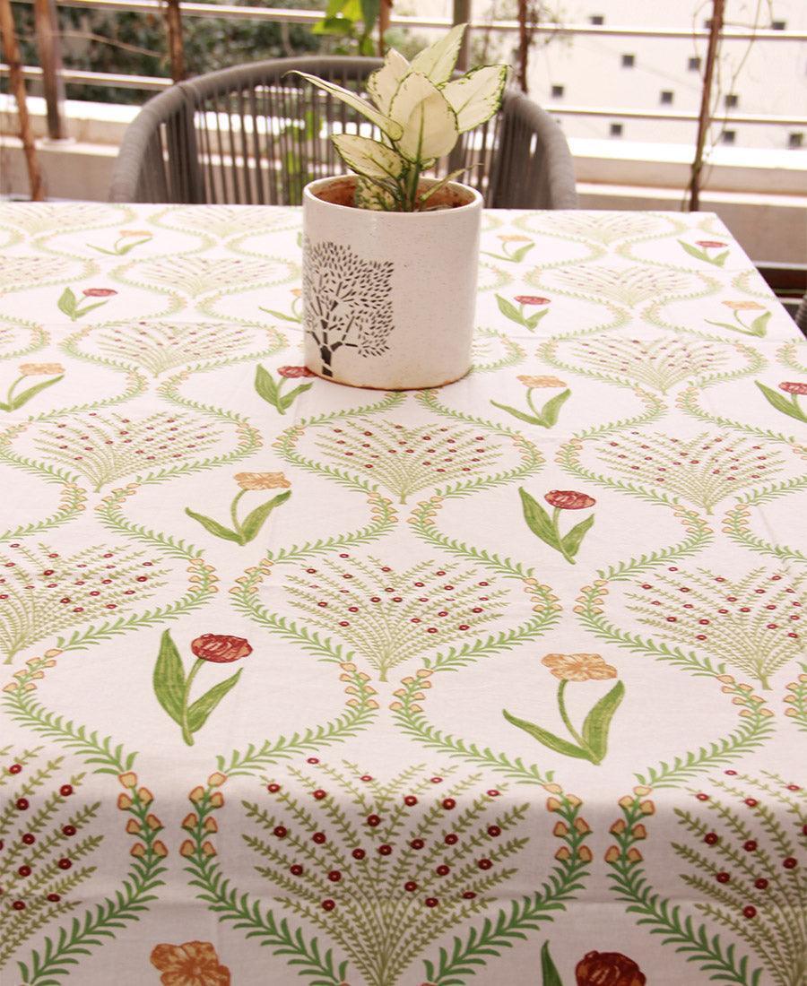 Green Kaner Rajasthani Floral Table Cover - Moriyo Decor