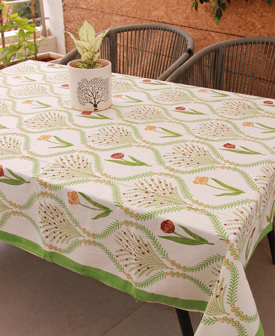 Green Kaner Rajasthani Floral Table Cover - Moriyo Decor