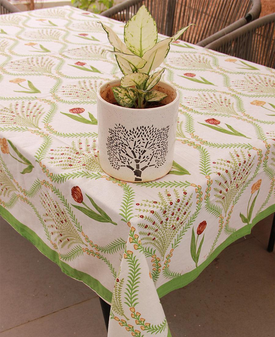 Green Kaner Rajasthani Floral Table Cover - Moriyo Decor