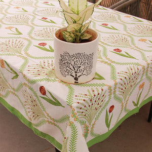 Green Kaner Rajasthani Floral Table Cover - Moriyo Decor