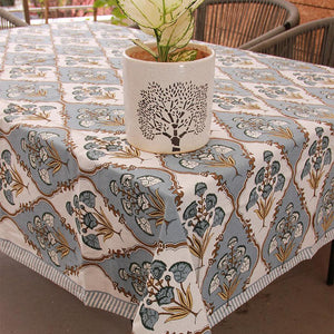 Royal Muddy Blue Floral Boota Table Cover - Moriyo Decor