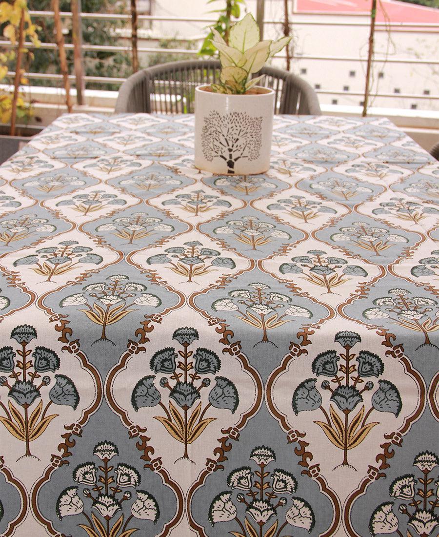 Royal Muddy Blue Floral Boota Table Cover - Moriyo Decor