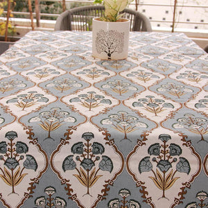 Royal Muddy Blue Floral Boota Table Cover - Moriyo Decor