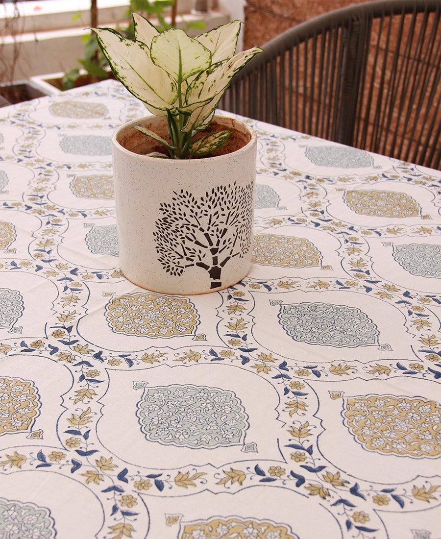 Gold & Blue Arched Petals Table Cover - Moriyo Decor