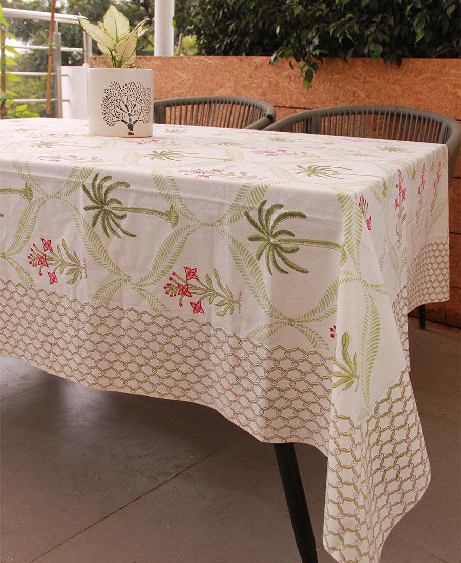 Tulip & Palm Green Table Cover - Moriyo Decor