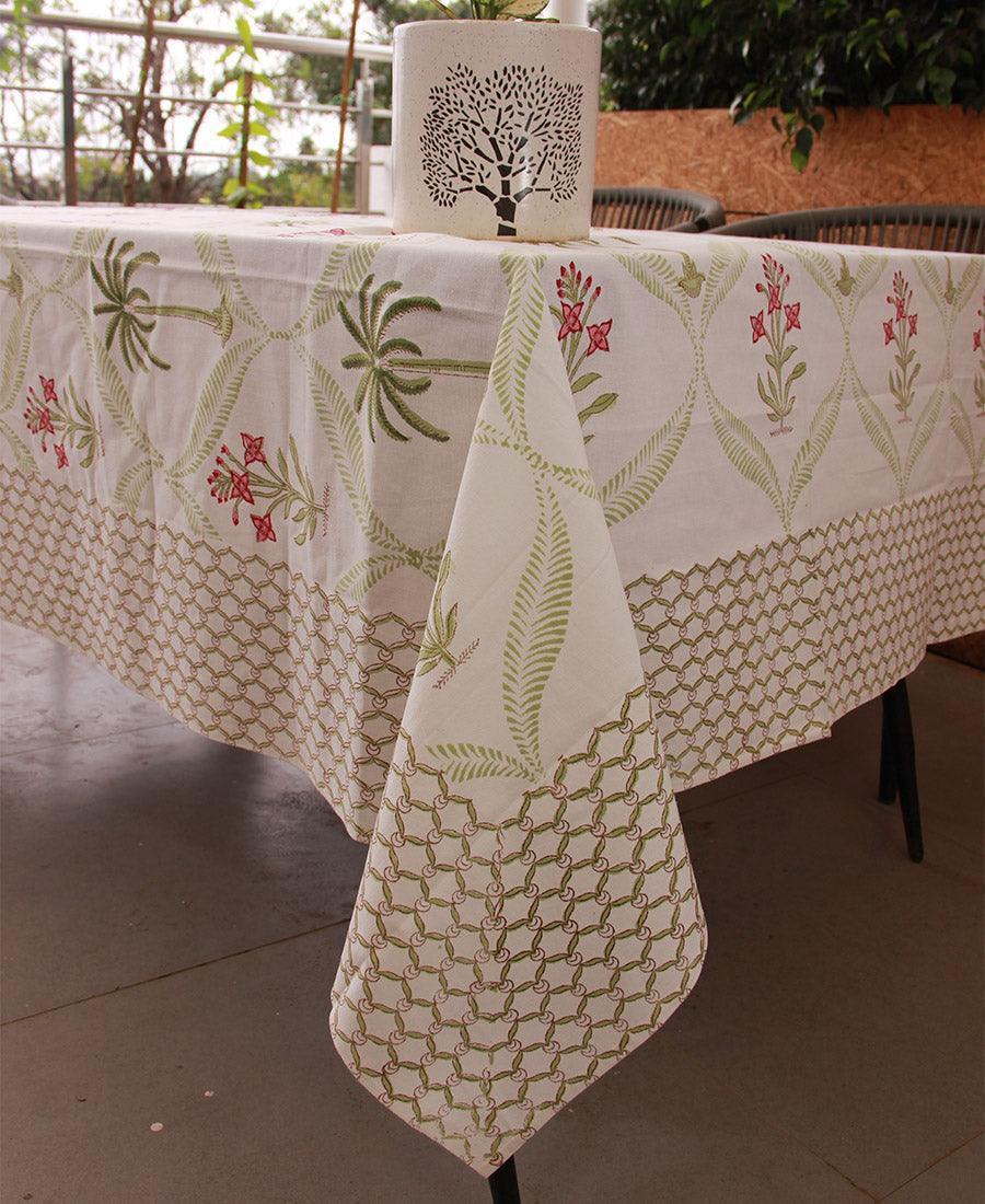 Tulip & Palm Green Table Cover - Moriyo Decor