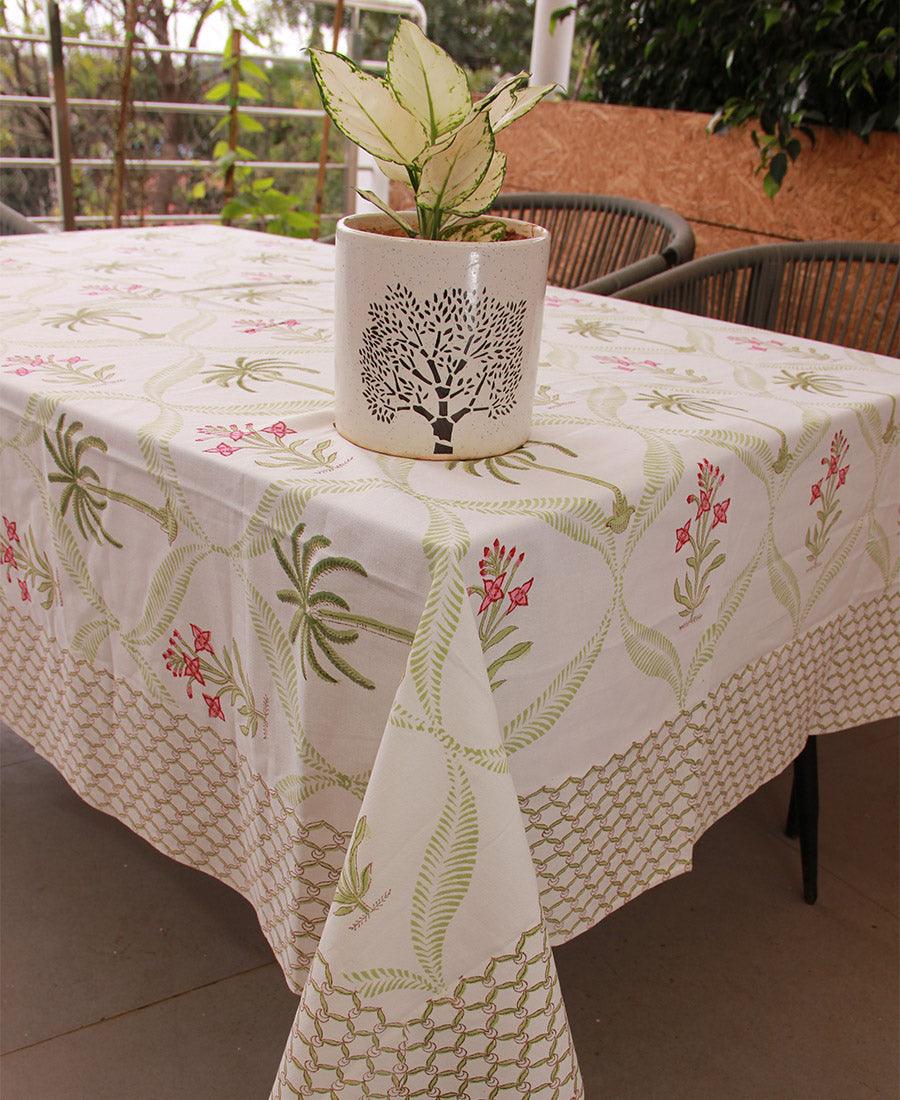 Tulip & Palm Green Table Cover - Moriyo Decor