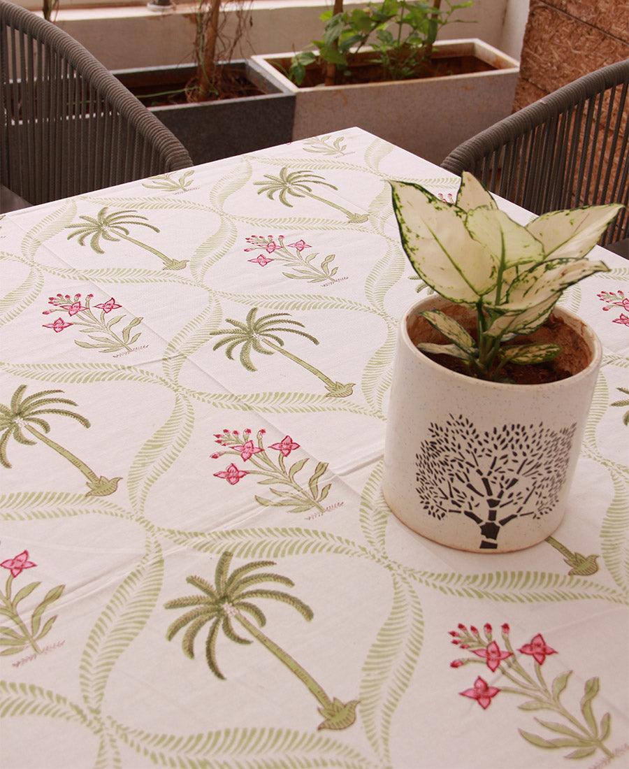 Tulip & Palm Green Table Cover - Moriyo Decor