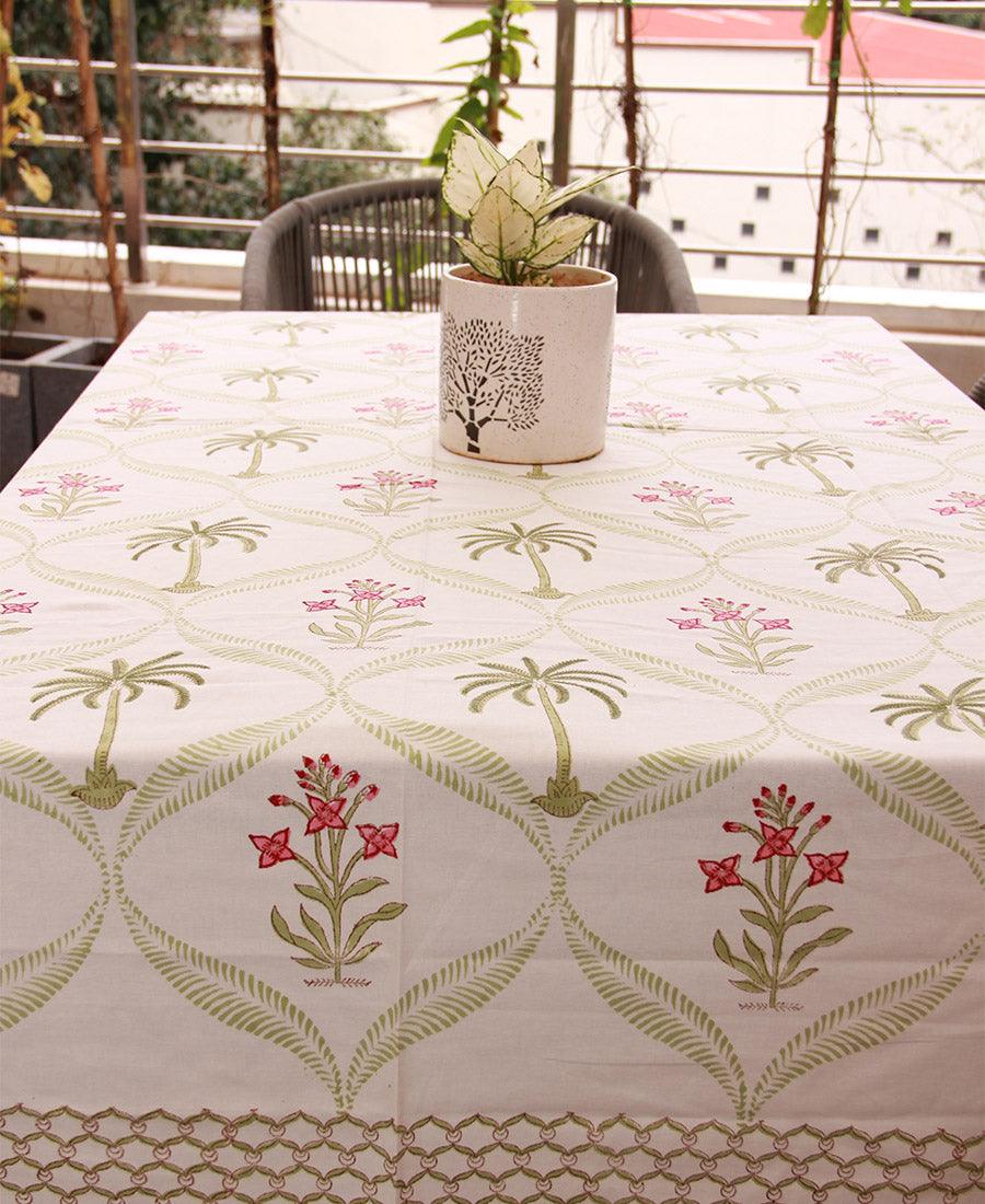 Tulip & Palm Green Table Cover - Moriyo Decor