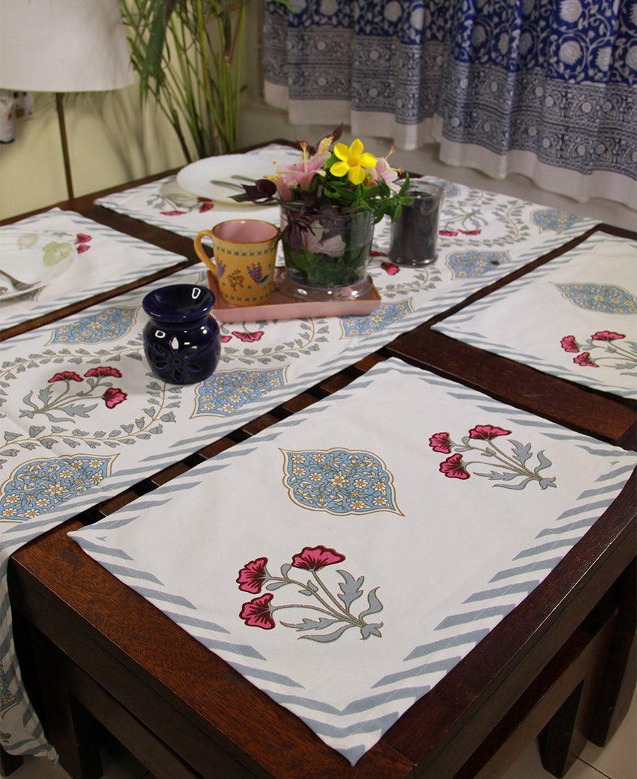 Pink Hibiscus on Blue Table Mat - Moriyo Decor