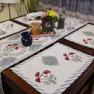 Pink Hibiscus on Blue Table Mat - Moriyo Decor