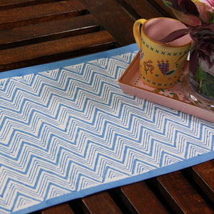 Geometrical Zigzag Blue Table Runner - Moriyo Decor