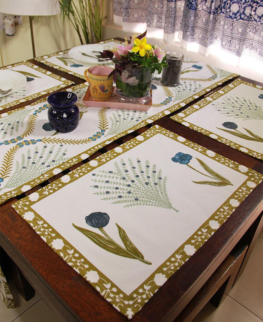 Mehndi Green Kaner Rajasthani Floral Table Mat - Moriyo Decor