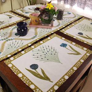 Mehndi Green Kaner Rajasthani Floral Table Mat - Moriyo Decor