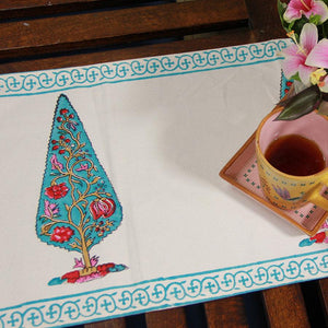 Pink Gulbahaar on Turquoise Table Runner - Moriyo Decor