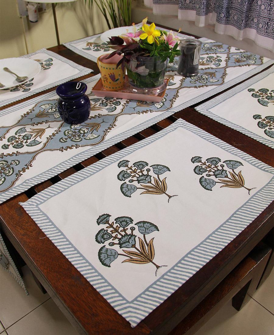 Royal Muddy Blue Floral Boota Table Mat - Moriyo Decor