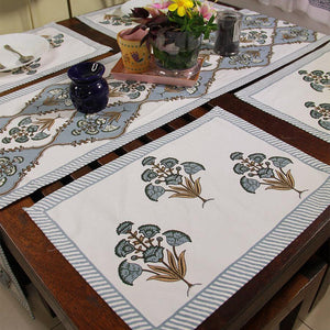 Royal Muddy Blue Floral Boota Table Mat - Moriyo Decor